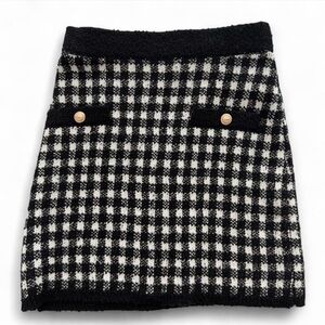 Aqua Black and White Plaid Mini Skirt - SIZE M